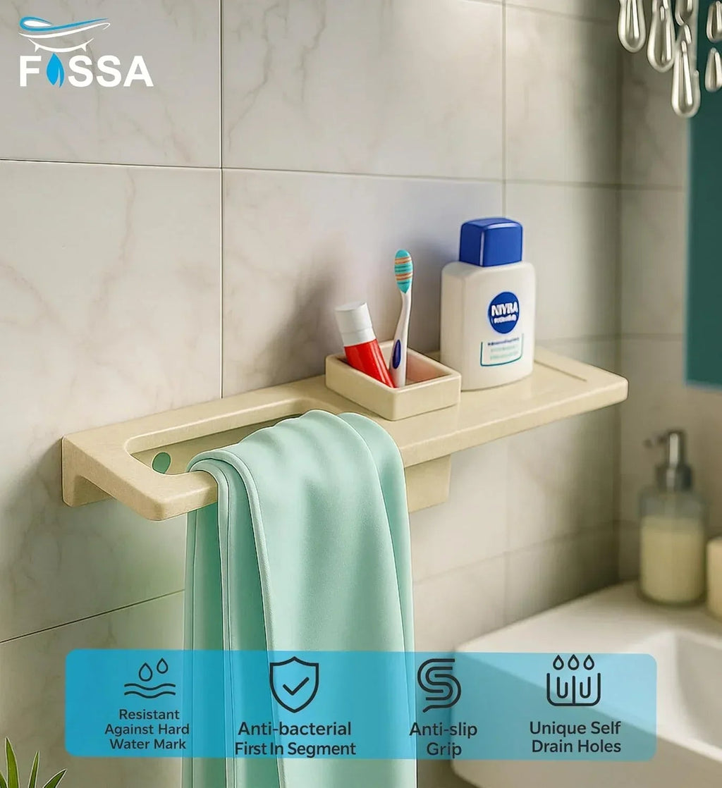Glossy ivory ceramic towel ring and brush holder, wall-mounted bathroom organizer accessory. — view 3