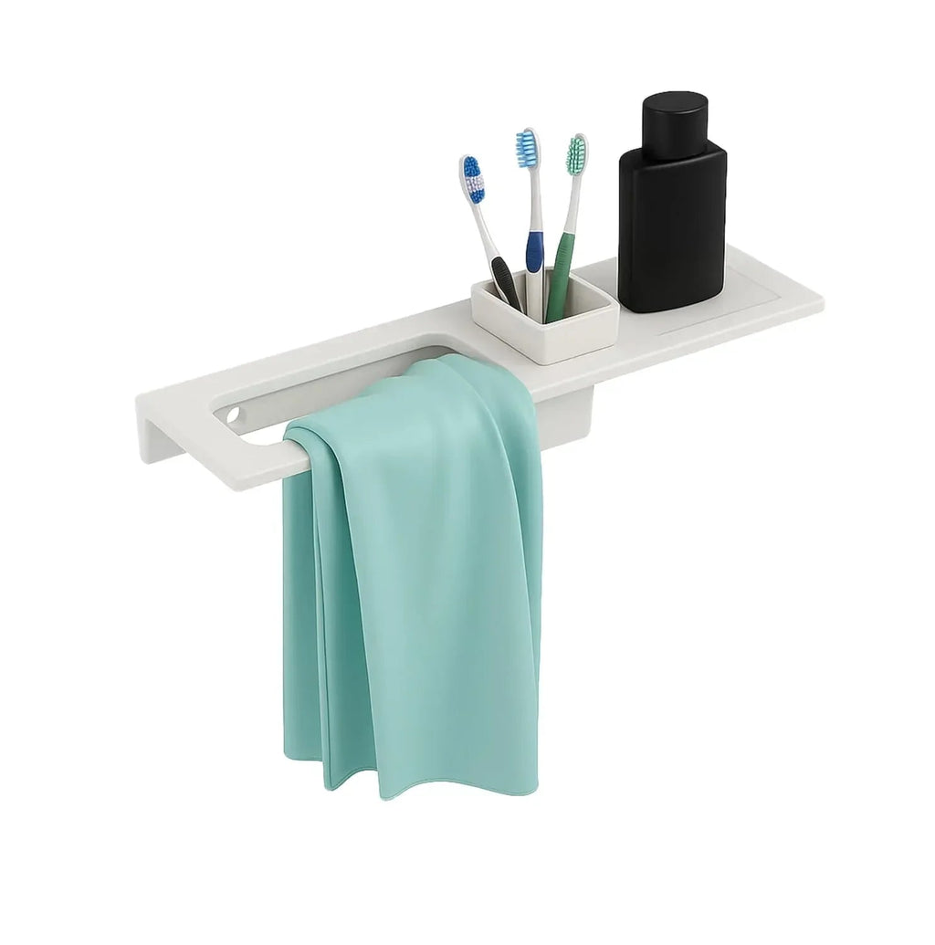 Ceramic towel ring and brush holder in glossy white wall mounted for modern bathroom organization