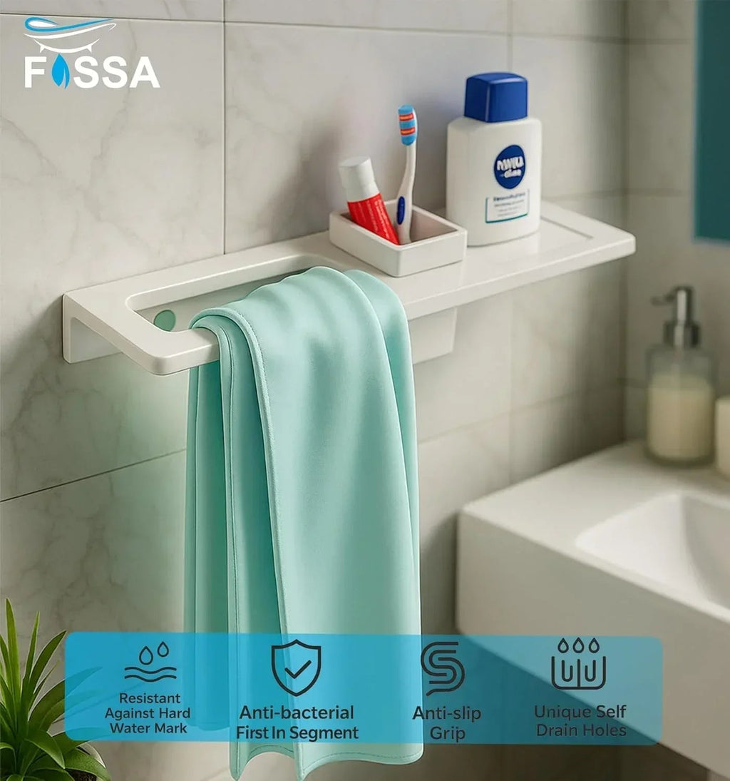 Ceramic towel ring and brush holder in glossy white wall mounted for modern bathroom organization — view 2