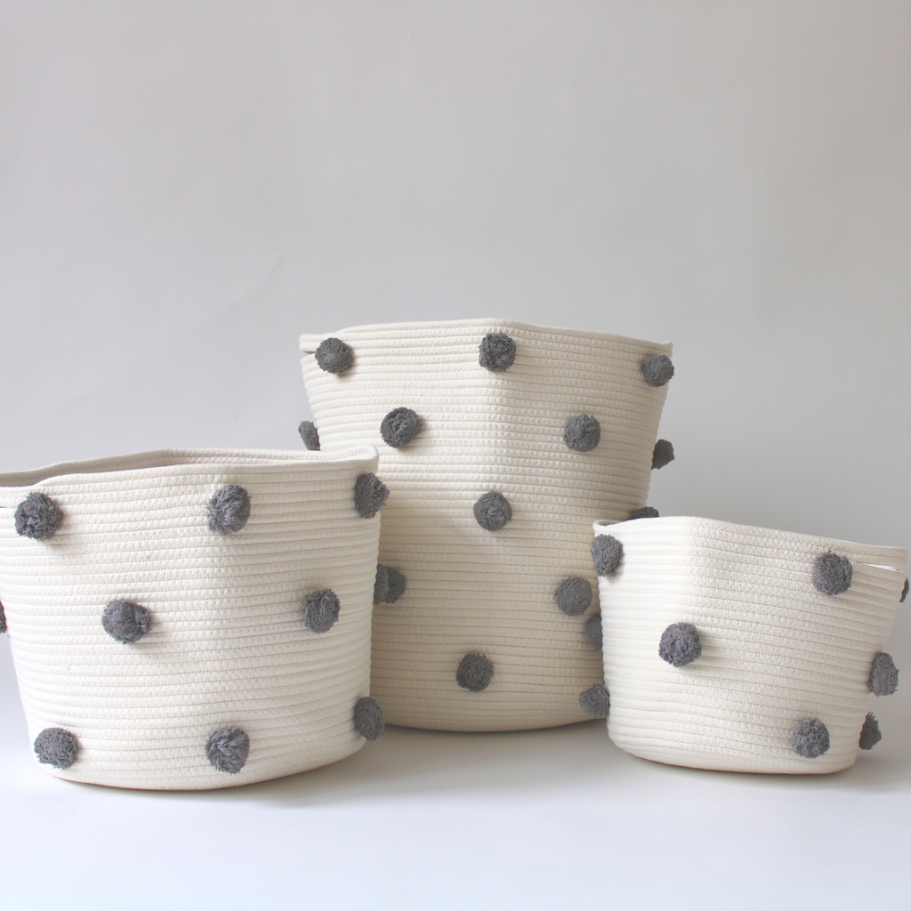Charcoal Grey Pom Basket - Medium-2