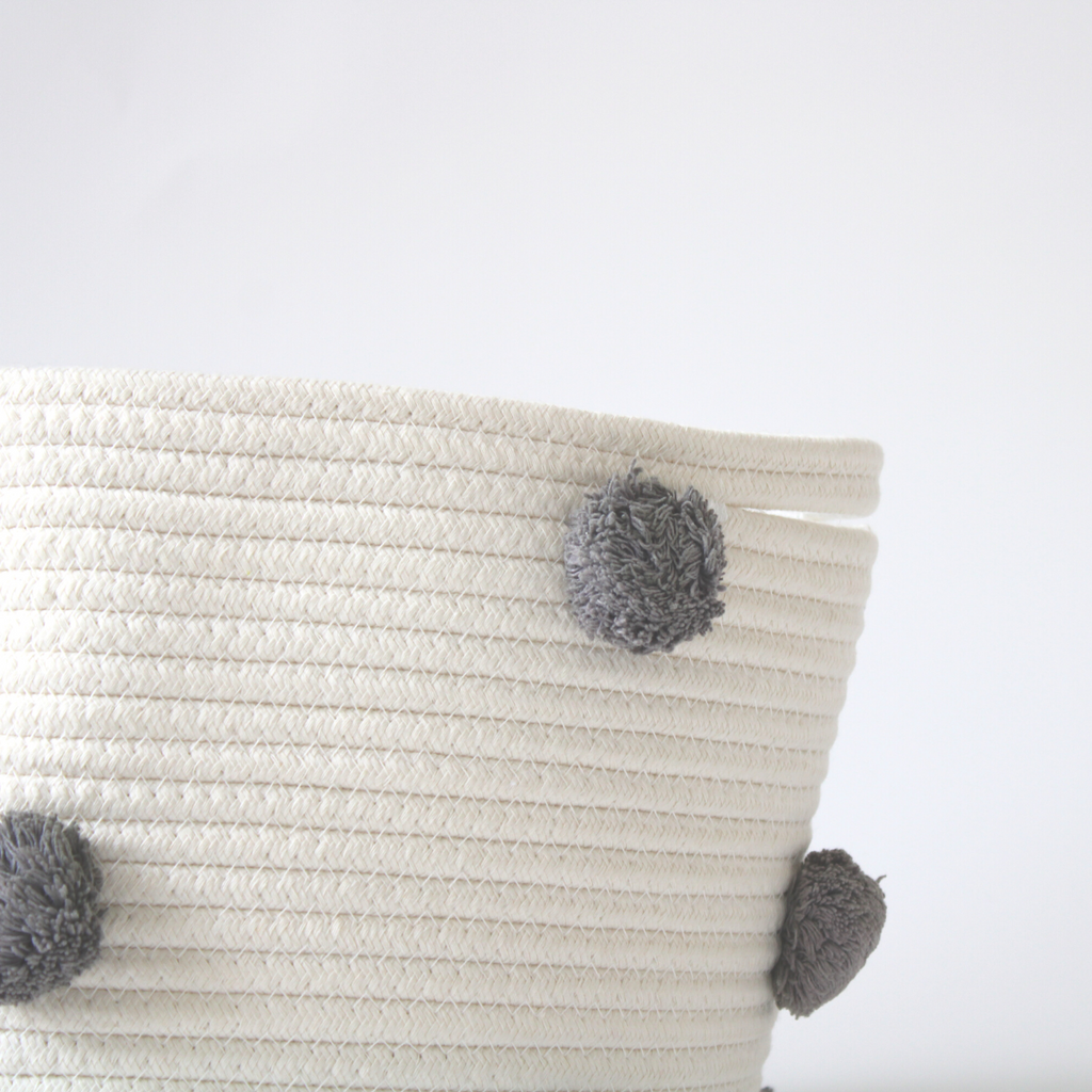 Charcoal Grey Pom Basket - Medium-1
