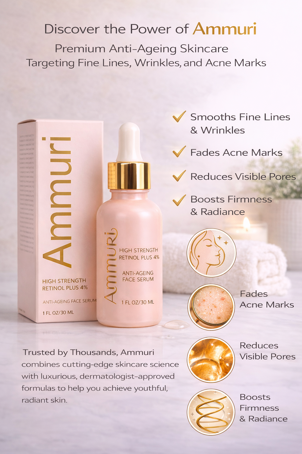 30ml high strength retinol face serum glass dropper bottle for anti-ageing and dark spot reduction — view 3