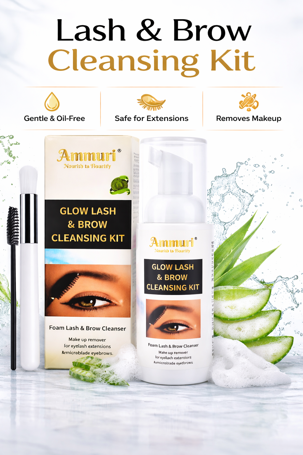 Eyelash Extension Shampoo & Lash/Brow Cleansing Kit | Ammuri-1