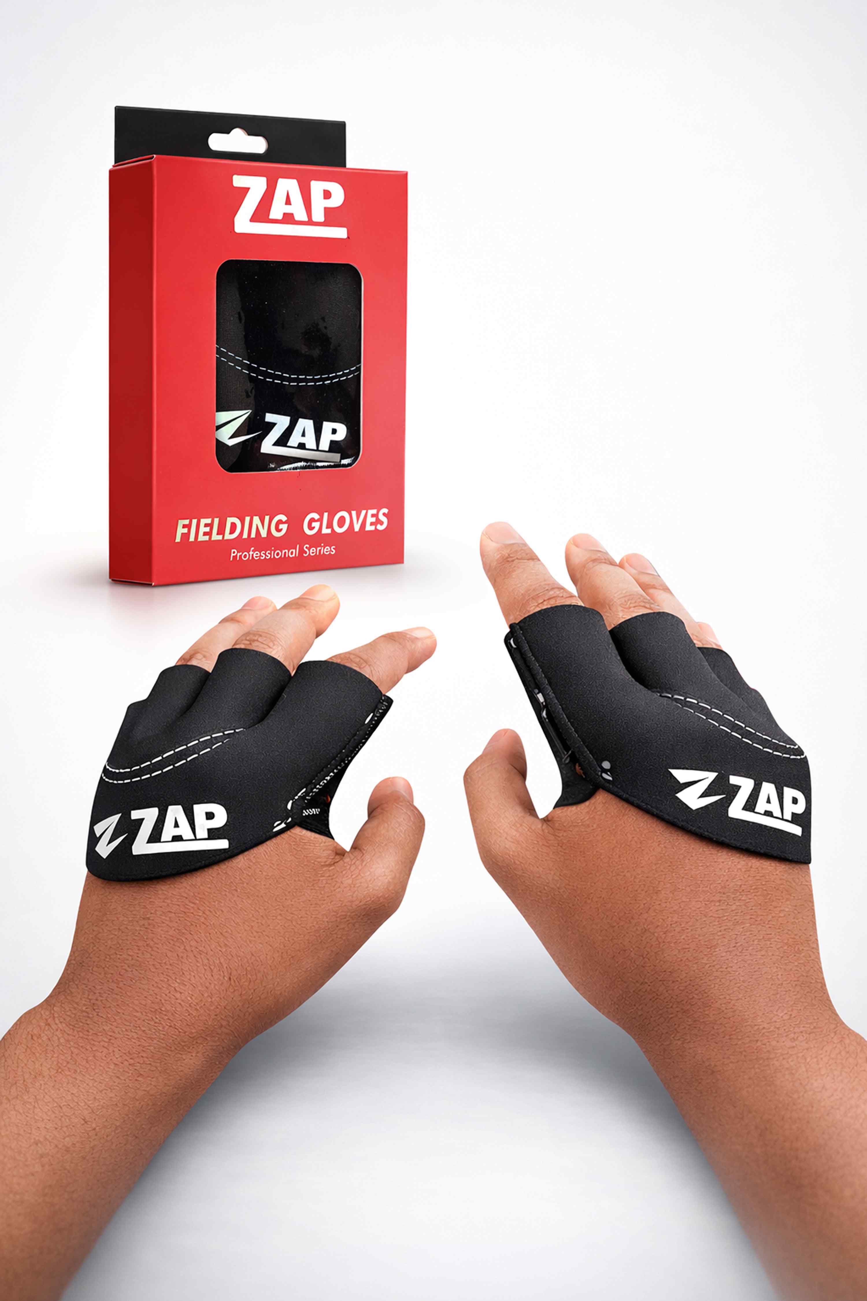 ZAP fielding gloves for cricket with half finger design textured palm and breathable mesh fabric