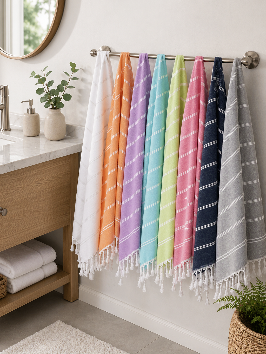 Lightweight organic Turkish cotton hand towel featuring natural fringe detailing for modern bathroom and travel use — view 3