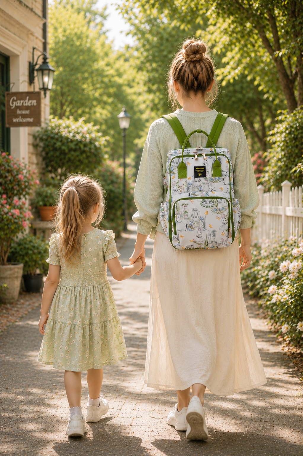 Wide open frame diaper bag backpack made of water-resistant oxford cloth with padded straps — view 3