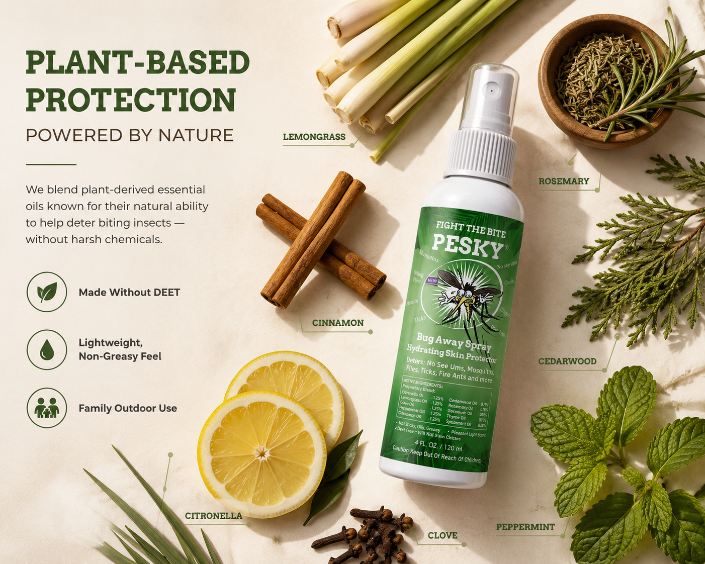 PESKY Bug Away Spray bottle, plant-based mosquito deterrent with essential oils for outdoor use — view 3