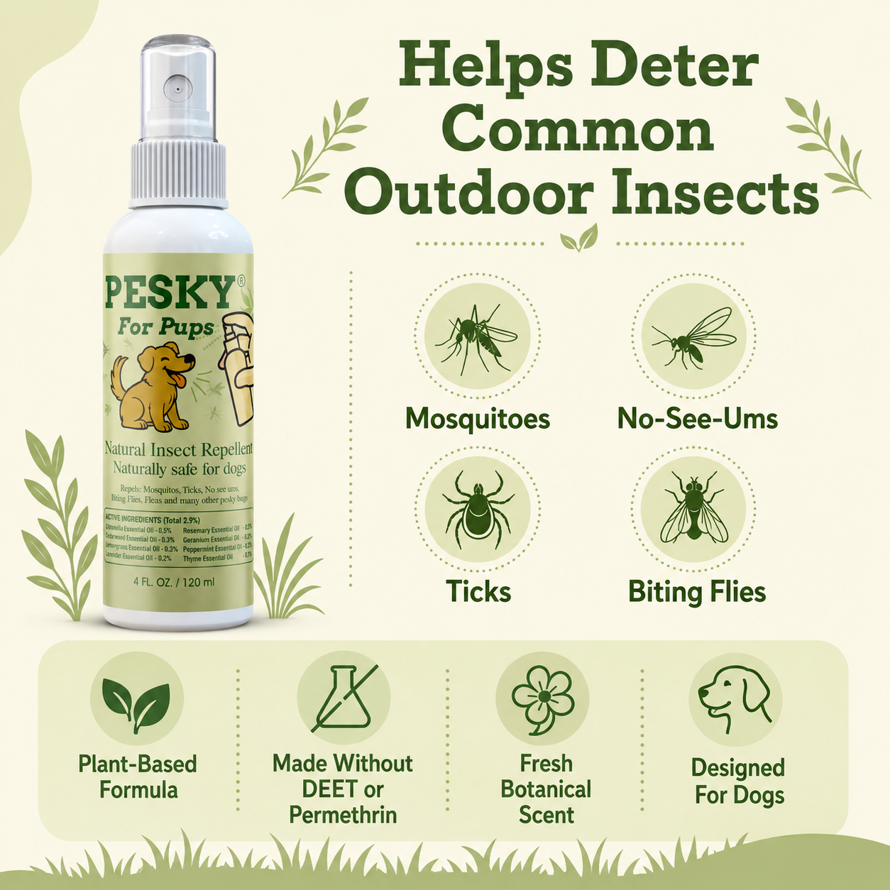 PESKY plant-based dog bug repellent spray bottle with natural essential oils for outdoor pets — view 3