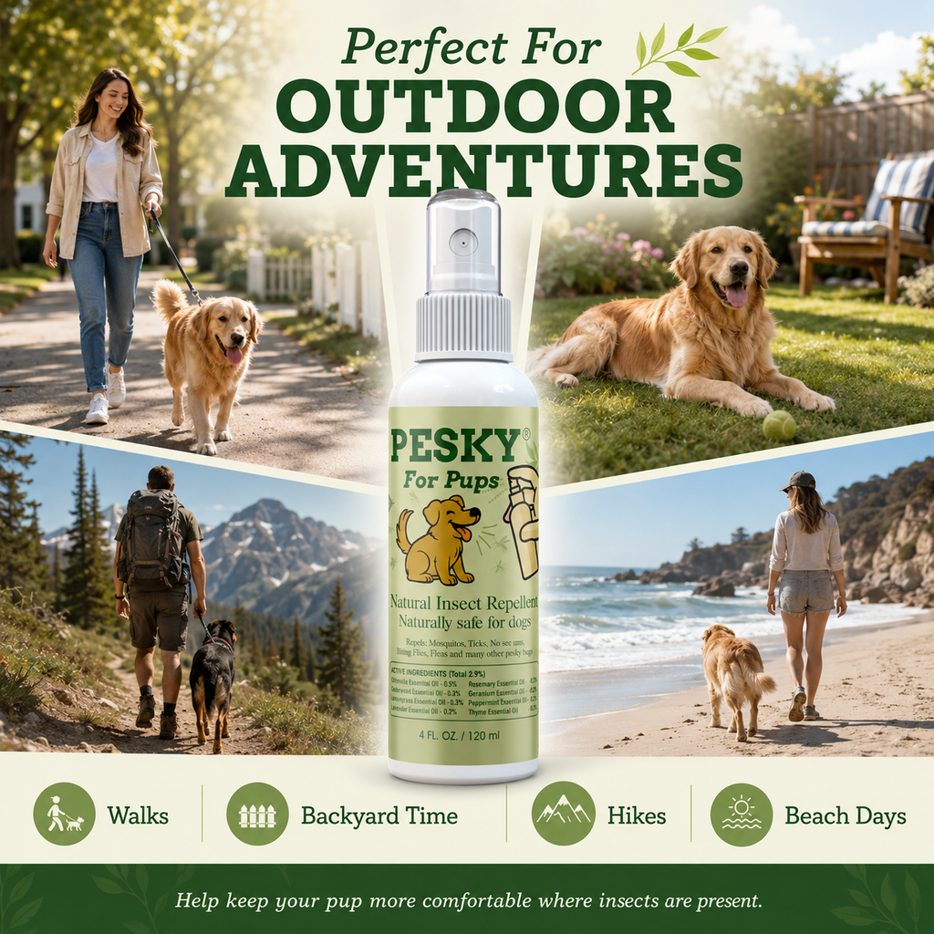 Plant-based dog insect repellent spray bottle by PESKY in lightweight 2oz travel size — view 5