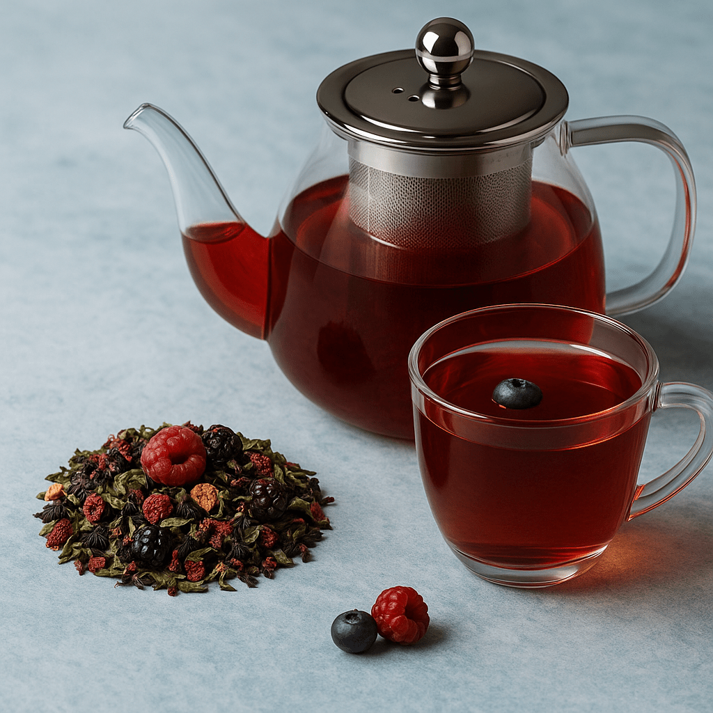Forest fruits loose leaf tea blend with dried berries, apple pieces, and hibiscus flowers. — view 4