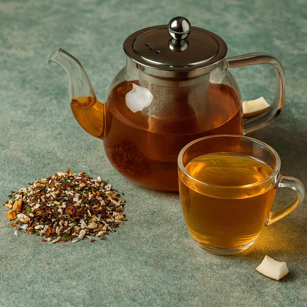Tropical rooibos loose leaf tea blend with dried pineapple, coconut, and vanilla pieces — view 4