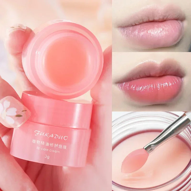 Cherry bliss lip repair mask in adorable pink container with applicator brush for overnight hydration