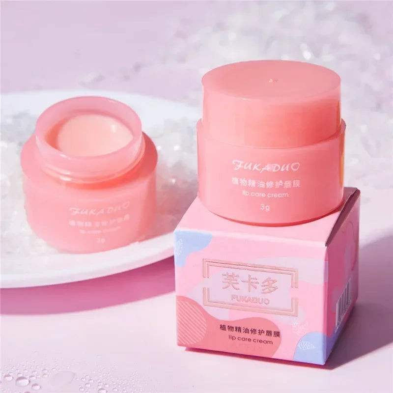 Cherry bliss lip repair mask in adorable pink container with applicator brush for overnight hydration — view 2