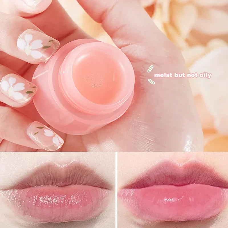 Cherry bliss lip repair mask in adorable pink container with applicator brush for overnight hydration — view 3