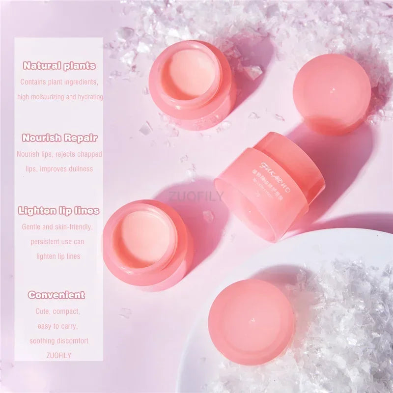 Cherry bliss lip repair mask in adorable pink container with applicator brush for overnight hydration — view 4