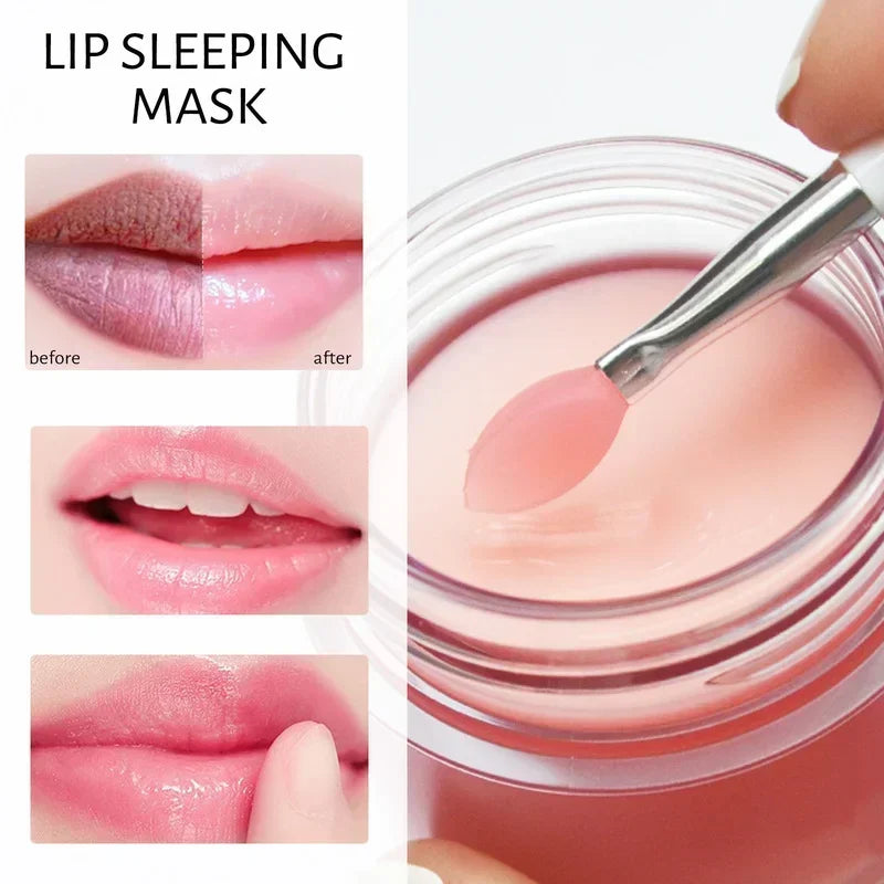 Cherry bliss lip repair mask in adorable pink container with applicator brush for overnight hydration — view 5