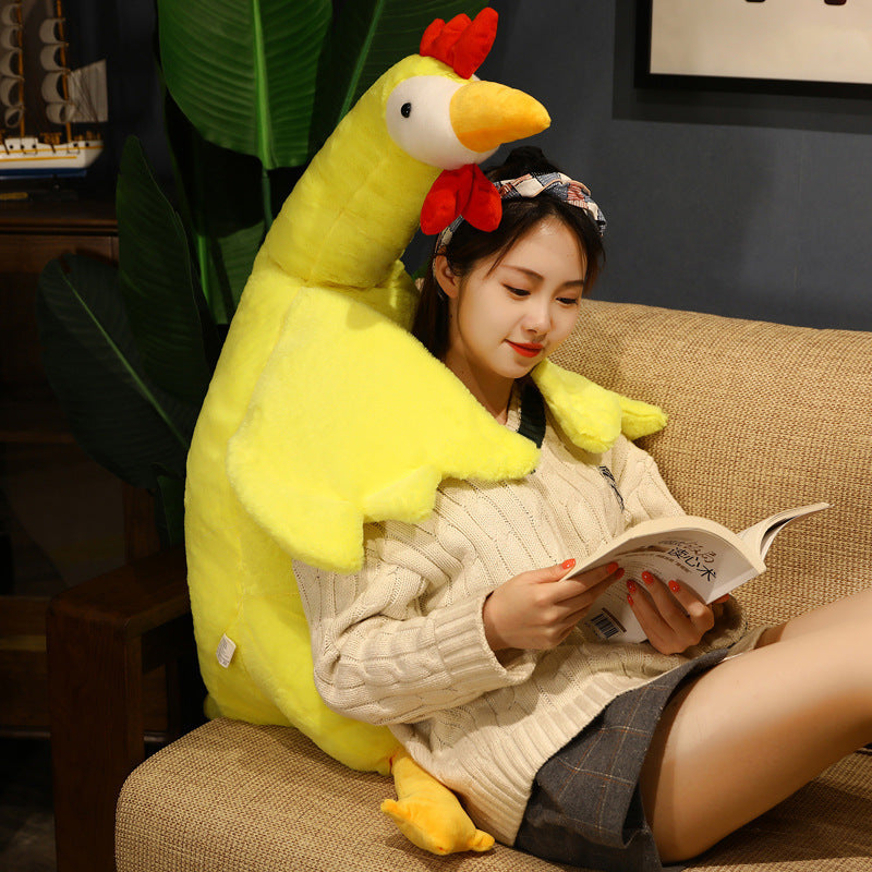Soft yellow and white chicken plush toy filled with premium cotton for comfortable cuddling