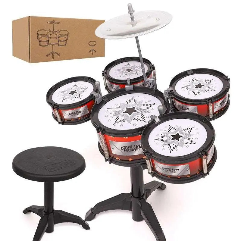 Children's jazz drum set in vibrant colors with a comfortable chair and durable plastic drums — view 4