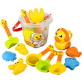 14-piece colorful plastic kids sand and water beach toy set with bucket and duck mold