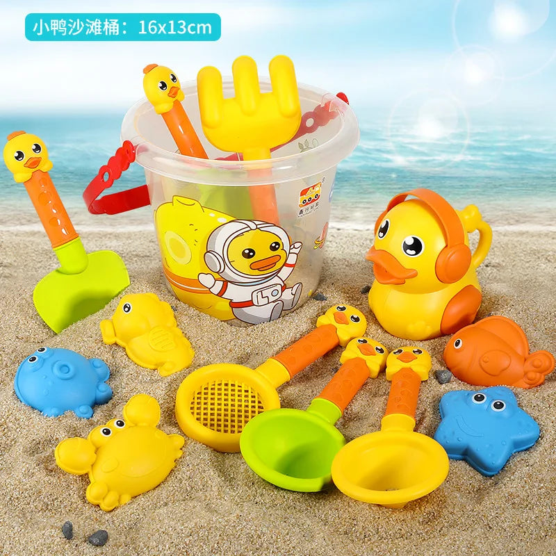 14-piece colorful plastic kids sand and water beach toy set with bucket and duck mold — view 4