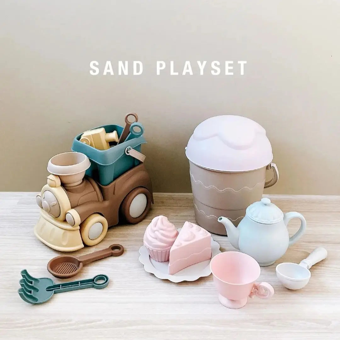 Kids beach truck and princess tea set made of vibrant high-quality plastic with sand tools — view 2