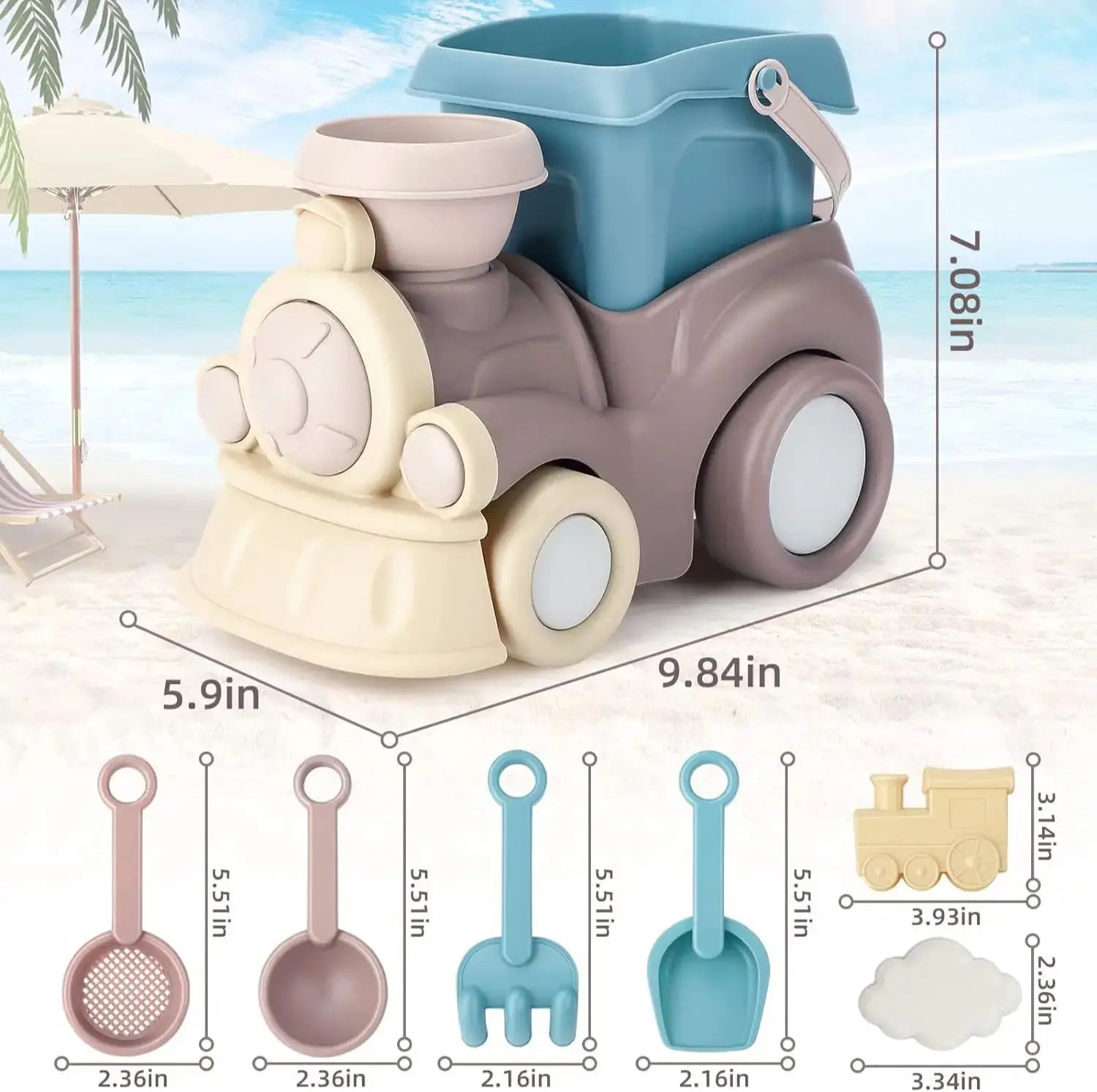Kids beach truck and princess tea set made of vibrant high-quality plastic with sand tools — view 5