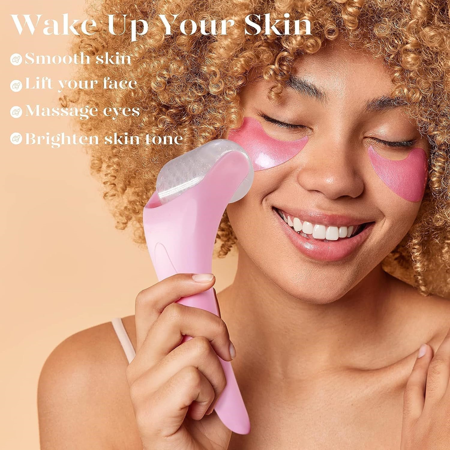 Facial ice roller massage device in pastel colors for skincare and depuffing treatments.