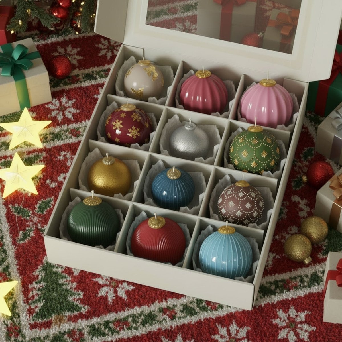 Christmas bauble silicone mold for 3D candle making with vintage textured ornament designs — view 4