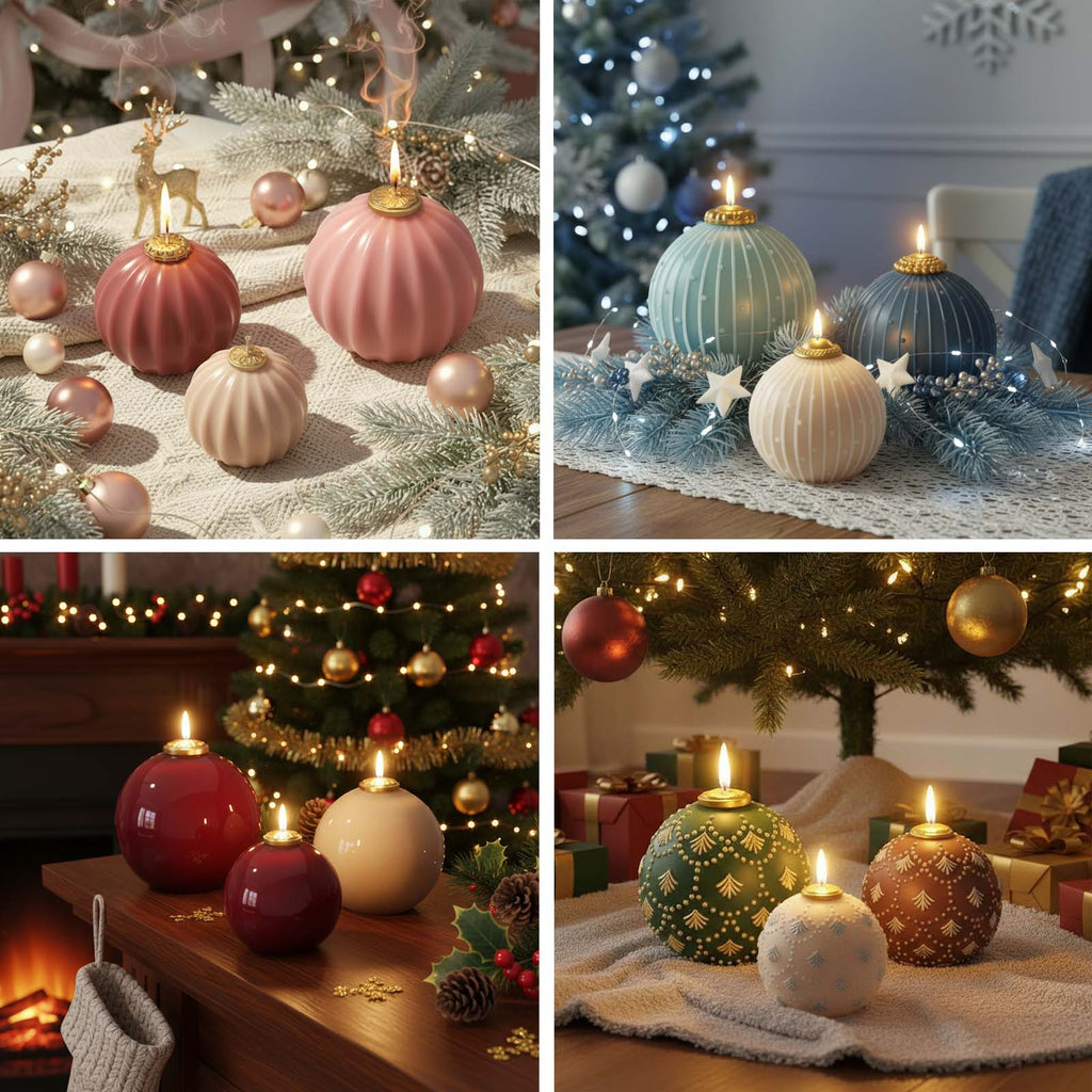 Christmas bauble silicone mold for 3D candle making with vintage textured ornament designs — view 5