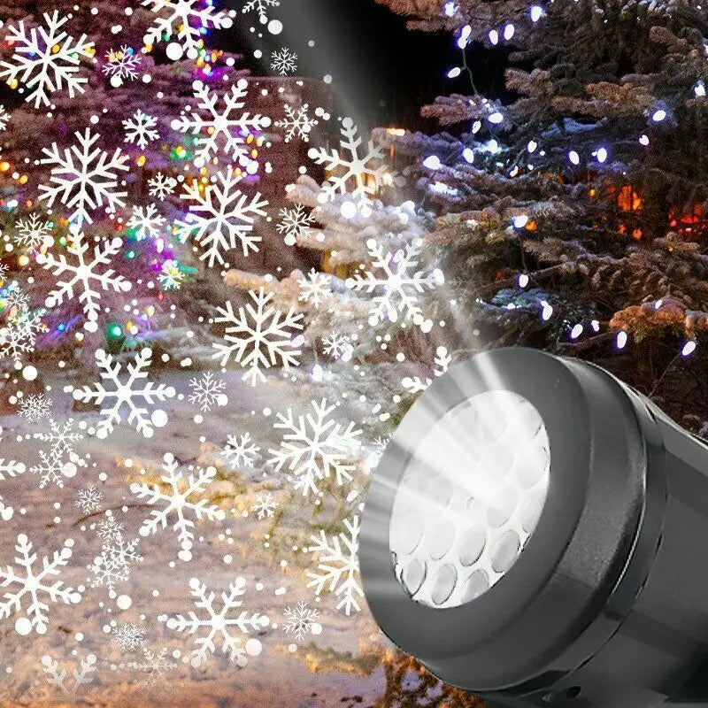 Black rotating LED Christmas snowflake projector light casting magical holiday patterns on indoor walls — view 2