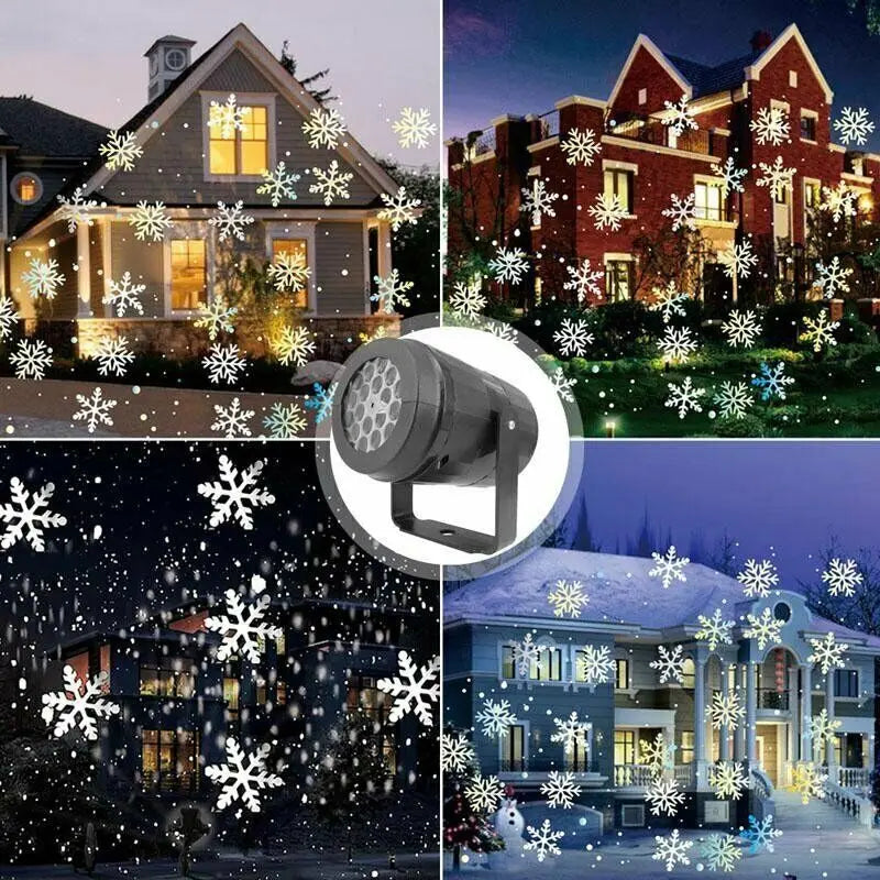 Black rotating LED Christmas snowflake projector light casting magical holiday patterns on indoor walls — view 5