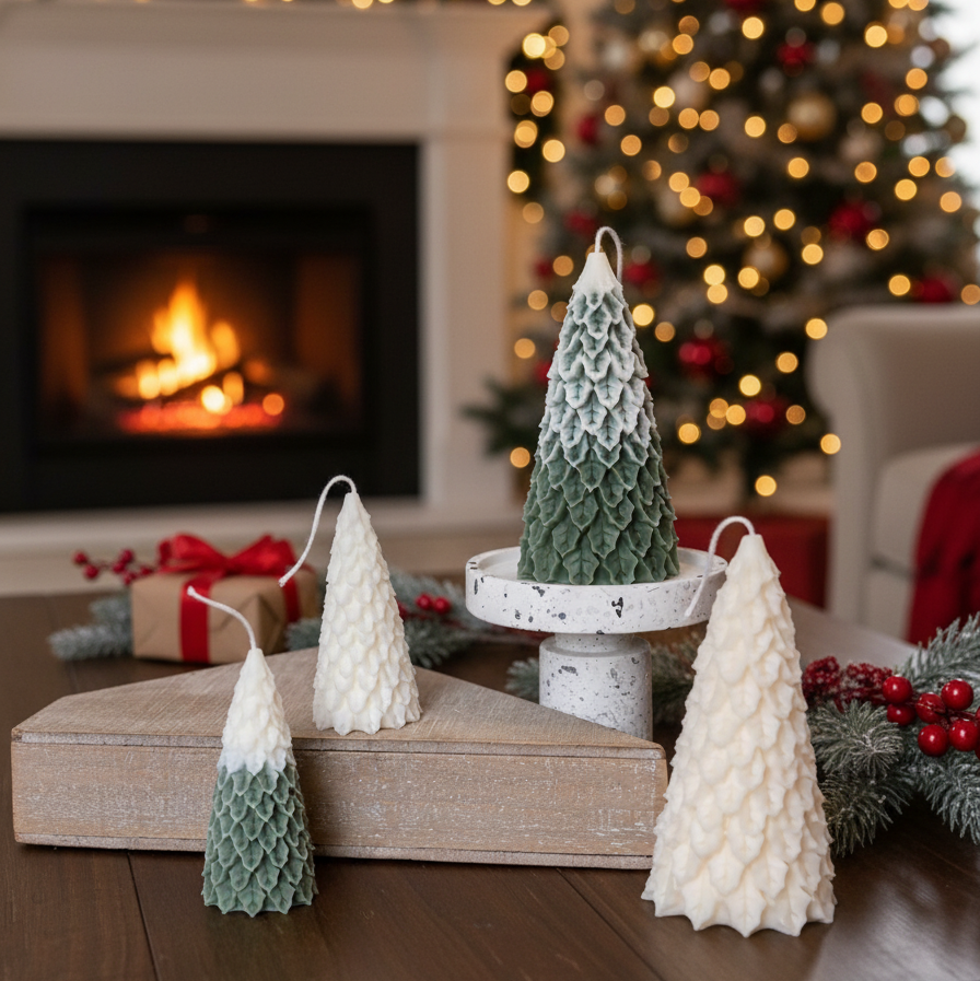 Christmas Pine Tree Candles | Sculptural Soy Wax Holiday Decor-1
