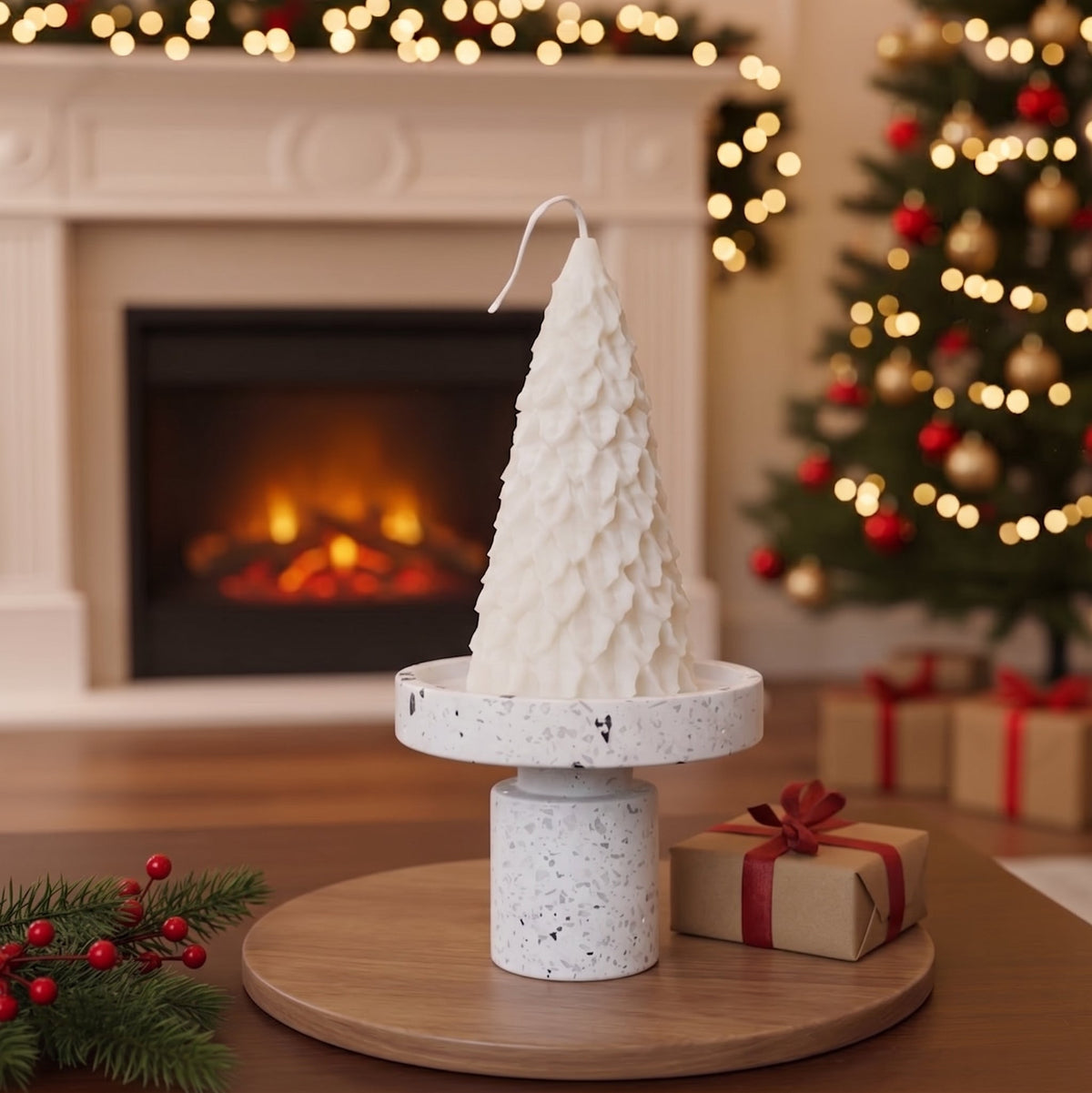 Christmas Pine Tree Candles | Sculptural Soy Wax Holiday Decor-4