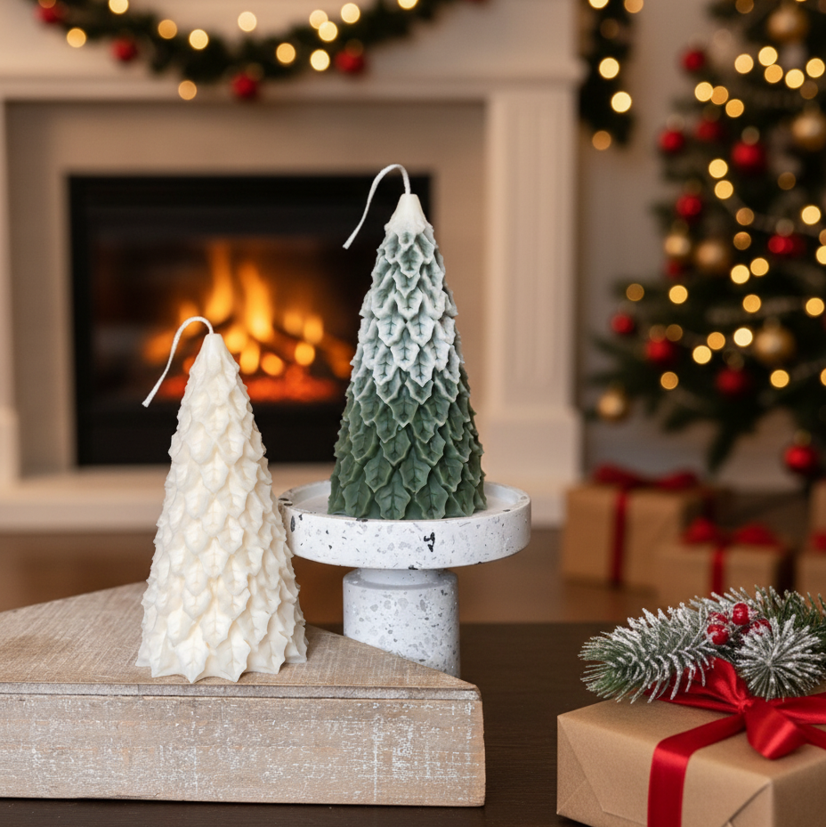 Christmas Pine Tree Candles | Sculptural Soy Wax Holiday Decor-2