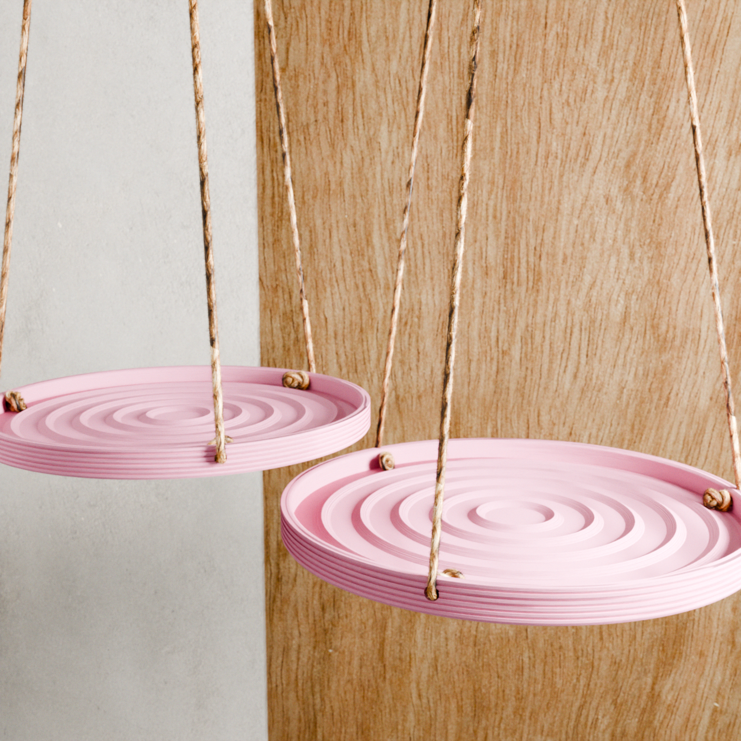 Puddle hanging plant pot tray made of recycled wood fibers with premium hemp hanging cord — view 5