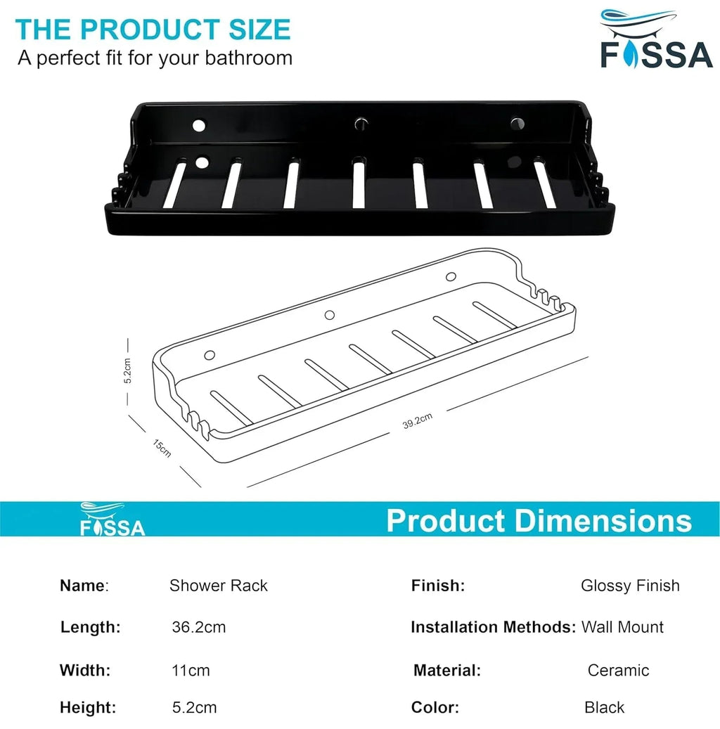 Glossy black classic ceramic wall mounted bathroom shelf rack for elegant toiletry storage — view 2