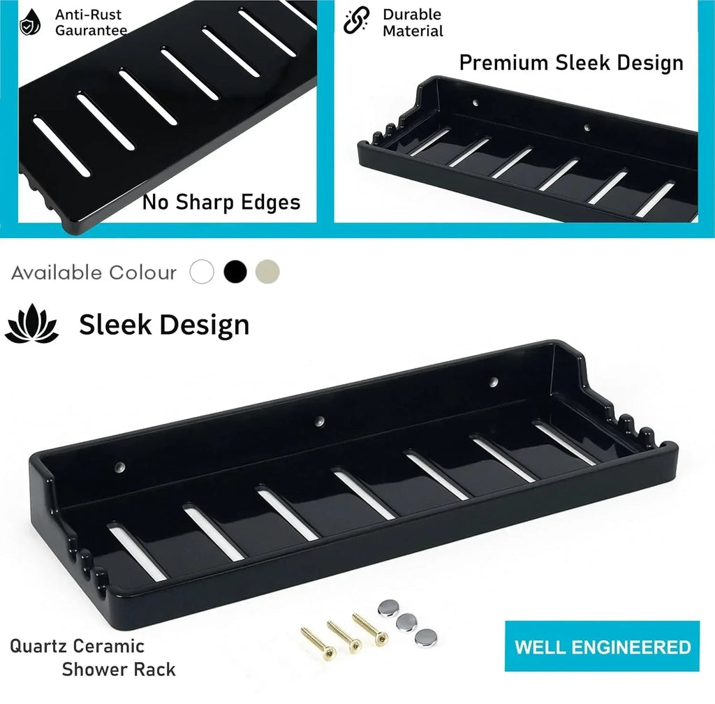 Glossy black classic ceramic wall mounted bathroom shelf rack for elegant toiletry storage — view 4