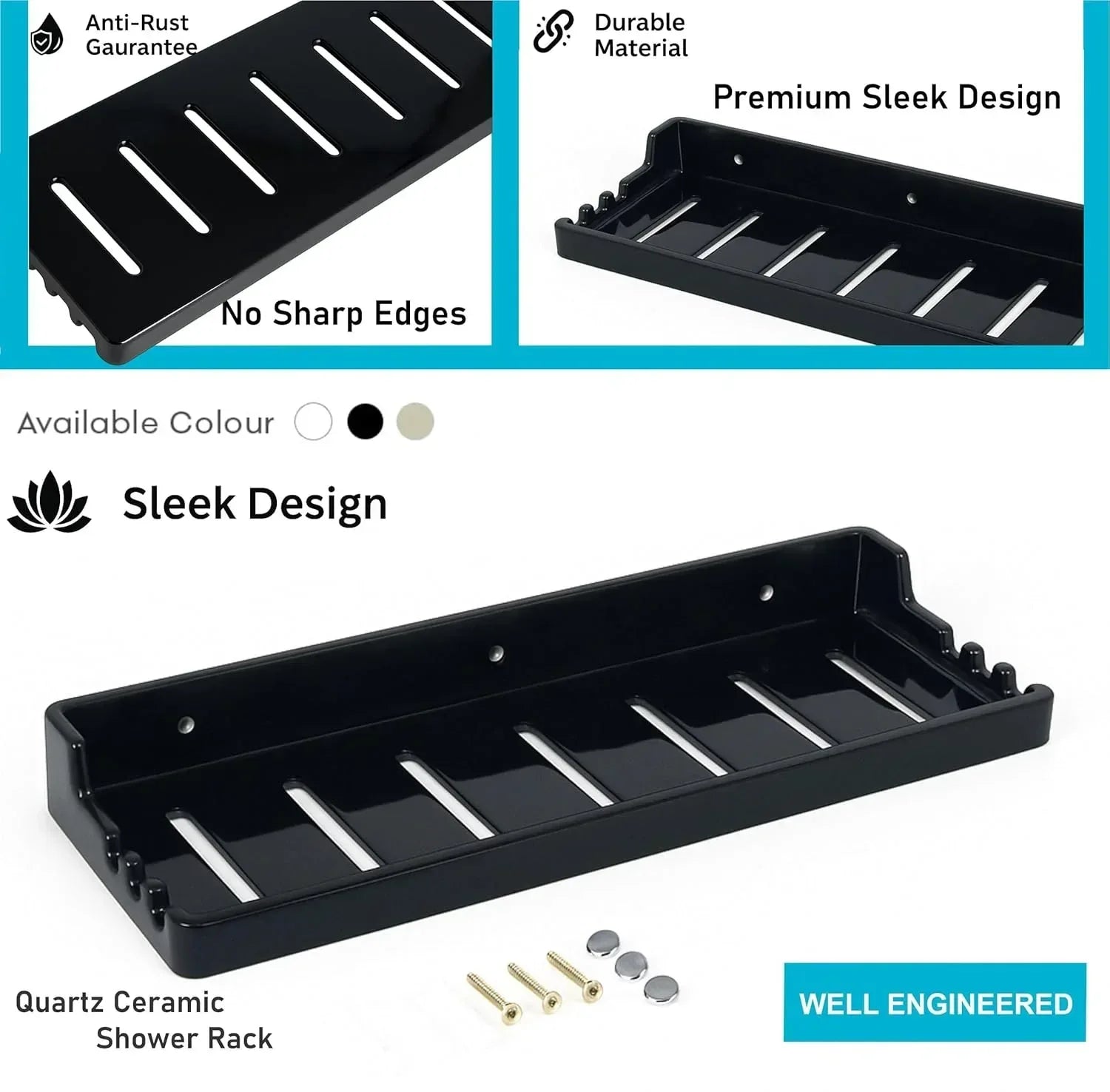 Glossy black classic ceramic wall mounted bathroom shelf rack for elegant toiletry storage — view 4