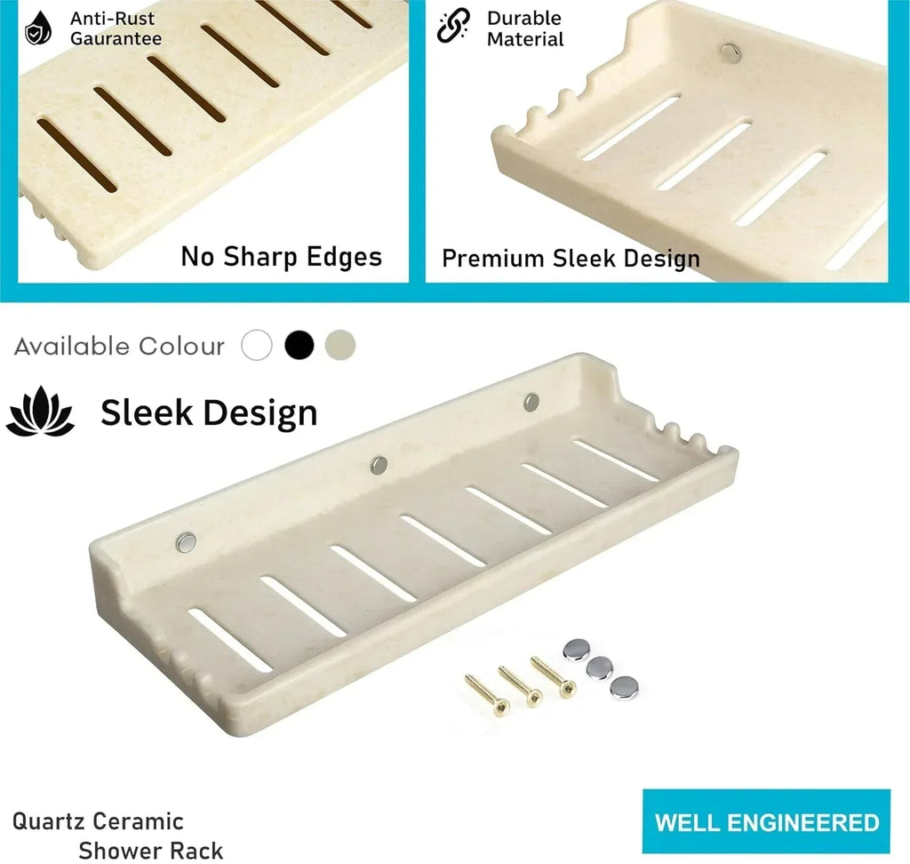Classic ceramic wall mounted bathroom shelf rack in a glossy ivory finish for toiletries — view 3