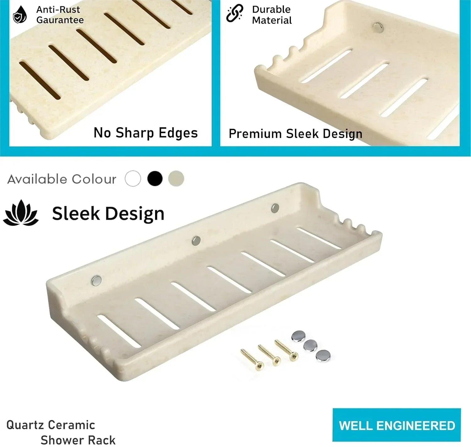 Classic ceramic wall mounted bathroom shelf rack in a glossy ivory finish for toiletries — view 3
