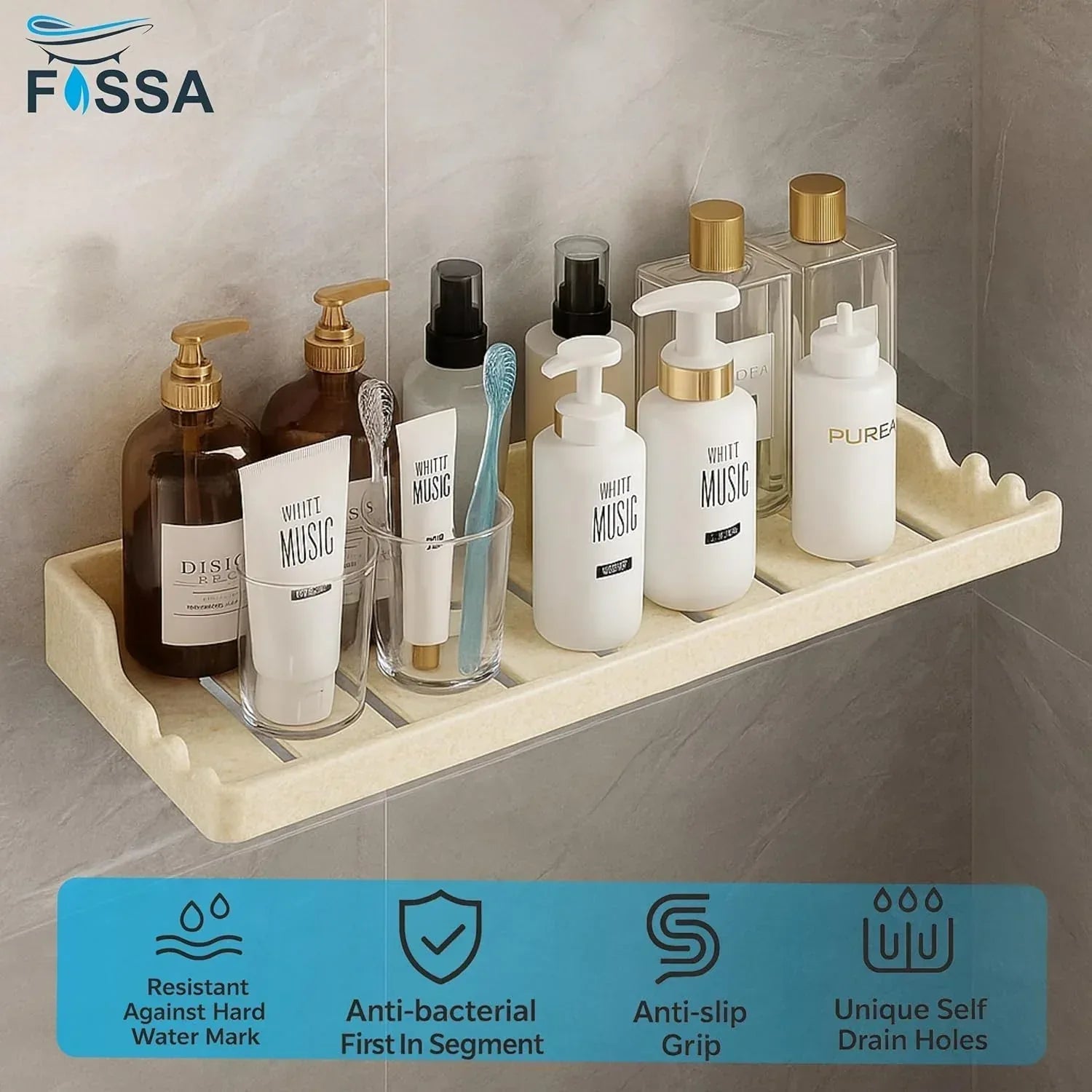 Classic ceramic wall mounted bathroom shelf rack in a glossy ivory finish for toiletries — view 4