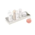 Glossy white ceramic wall-mounted bathroom shelf rack for organizing daily toiletries and cosmetics.