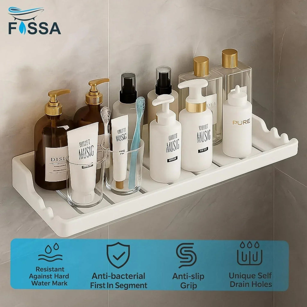 Glossy white ceramic wall-mounted bathroom shelf rack for organizing daily toiletries and cosmetics. — view 4