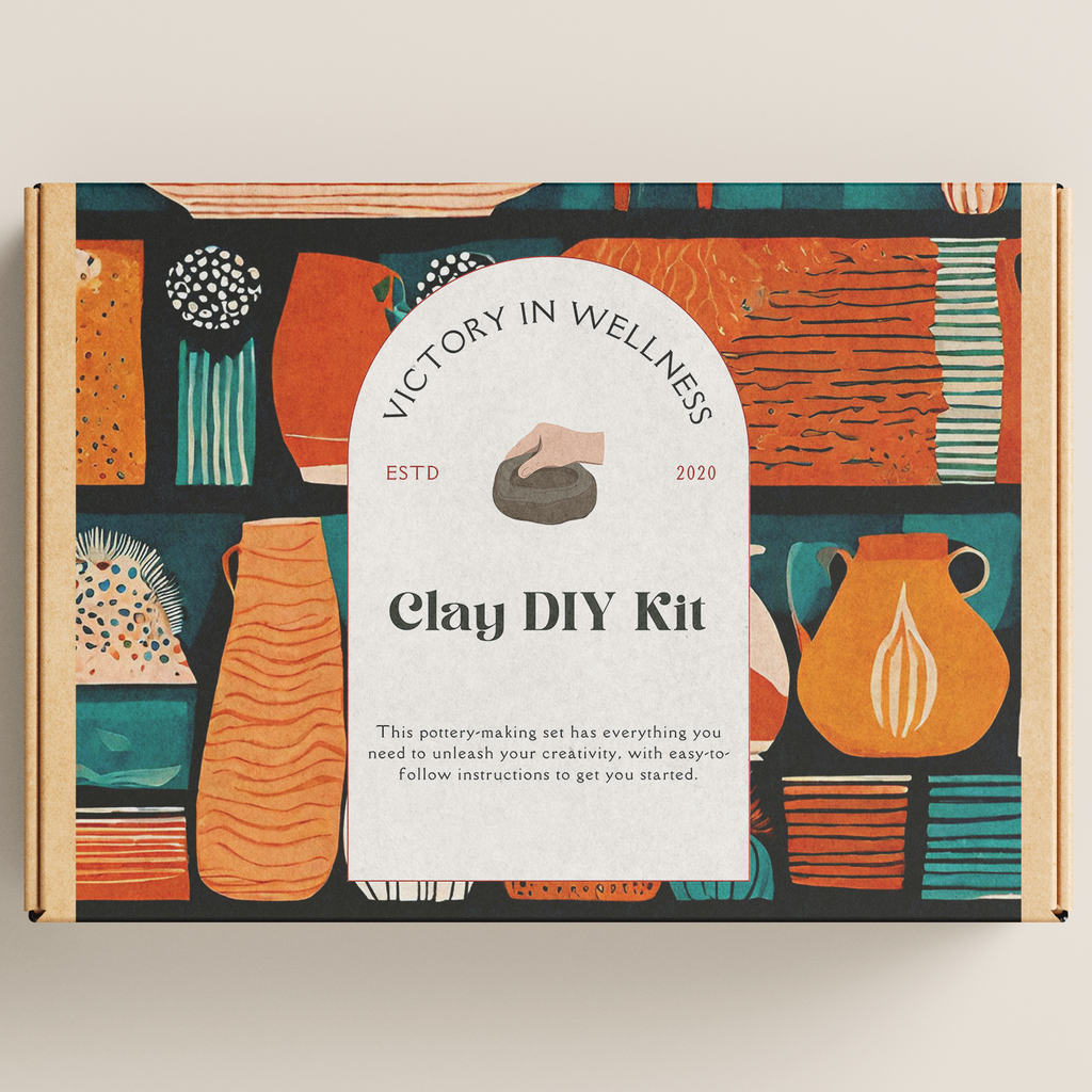Complete DIY clay craft kit with air dry clay wooden modelling tools and instruction booklet