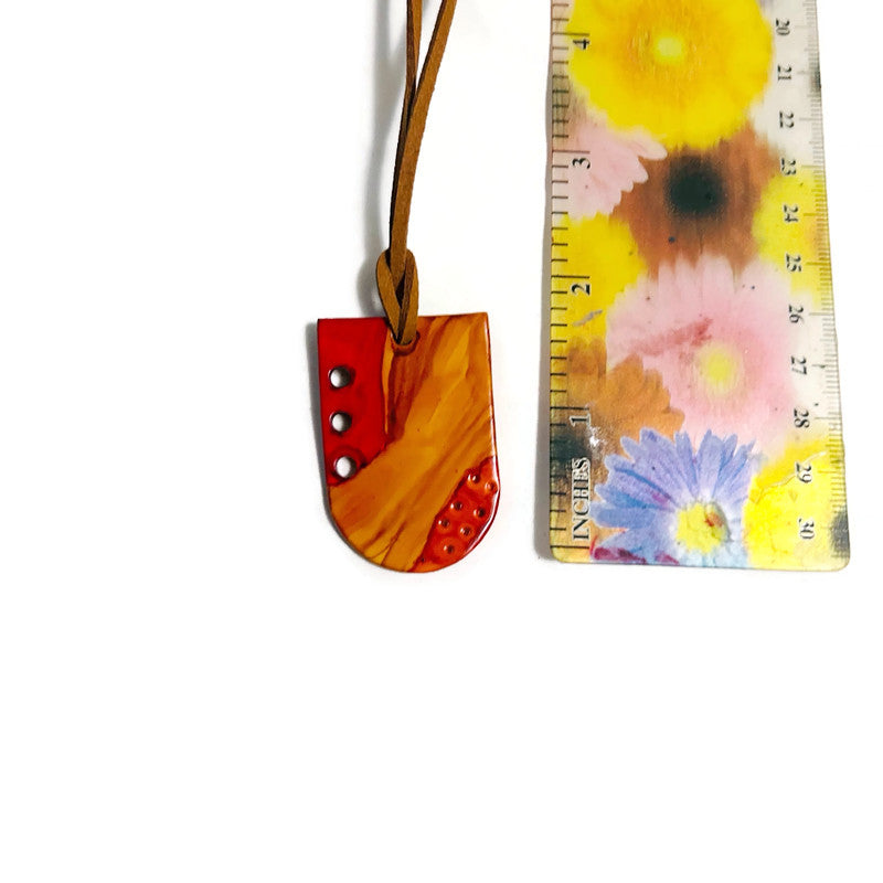Ombre Pendant Necklace Handmade, Painted Yellow Orange Red-2