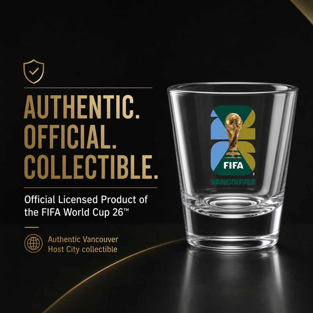 FIFA World Cup 2026 Vancouver shot glass official clear glassware souvenir with printed tournament logo — view 2