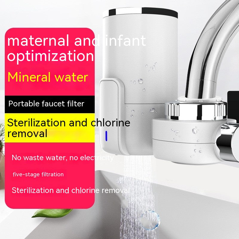 White ABS kitchen faucet water purifier attached to a metal sink tap for clean drinking water — view 2