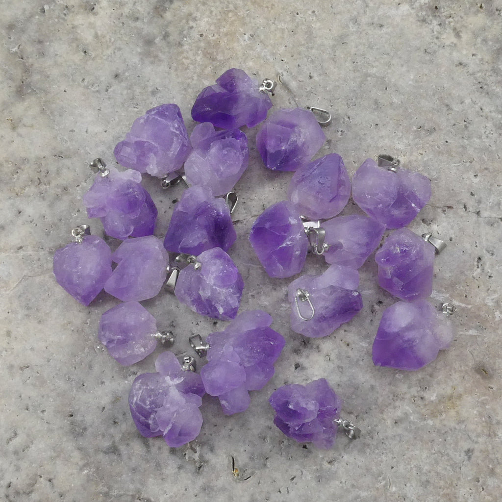 Raw purple amethyst rough cluster point pendant, a natural gemstone jewelry piece for healing — view 5