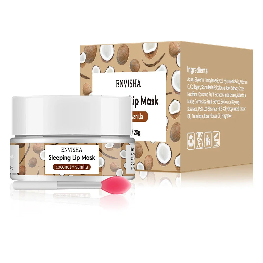 Coconut lip sleep mask in small jar with applicator brush for overnight moisturizing treatment — view 3