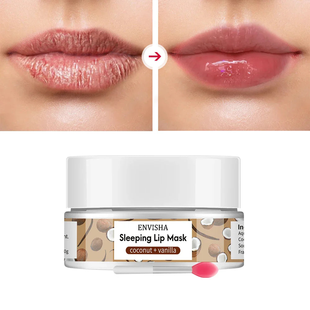 Coconut lip sleep mask in small jar with applicator brush for overnight moisturizing treatment — view 4